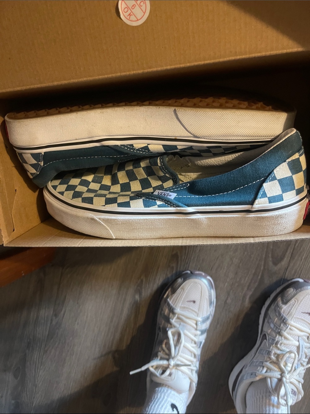 Vans Slip-On Sneakers in Teal and Cream Checkerboard